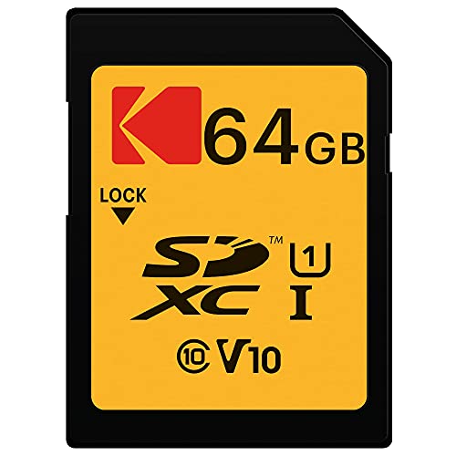 Kodak SD-Karte 64 GB UHS-I U1 V10 SDHC/XC – Speicherkarte, Lesegeschwindigkeit 85 MB/s Max – Schreibgeschwindigkeit 25 MB/s Max – Speicherung von Full-HD-Videos und hochauflösenden Fotos – SD Card von KODAK