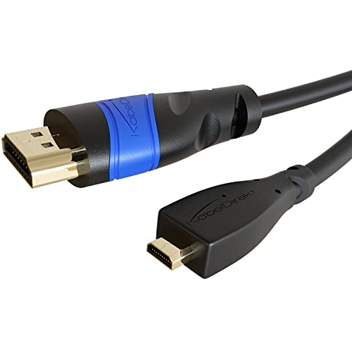 KabelDirekt – Micro-HDMI-Kabel, bruchfest konstruiert – 5m (HDMI zu Micro-HDMI, bidirektional, 4K@60Hz für Ultra HD, HDMI 2.0/1.4, High Speed mit Ethernet, für Tablets/Kameras/Raspberry Pi, schwarz) von KabelDirekt