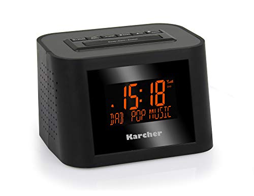 Karcher DAB 2420 - Stereo-Radiowecker DAB+ (DAB plus/UKW, Wecker mit Dual-Alarm, Sleep-Timer, LCD-Display, Kopfhöreranschluss, Uhrenradio, kleines Digitalradio, schwarz) von Karcher