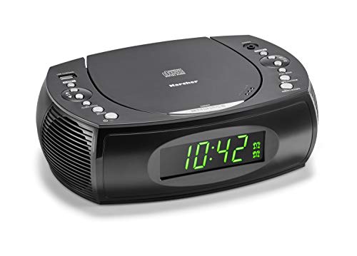 Karcher UR 1308 - Radiowecker mit CD-Player und Radio (UKW), Wecker mit zwei einstellbaren Weckzeiten, Sleep Timer, dimmbares Display, Uhrenradio, USB-Ladefunktion, schwarzes von Karcher