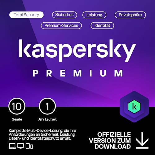 Kaspersky Premium Total Security 2024 | 10 Geräte | 1 Jahr | Anti-Phishing und Firewall | Unbegrenzter VPN | Passwort-Manager | Kindersicherung | 24/7 Unterstützung | PC/Mac/Mobile | Code per Email von Kaspersky