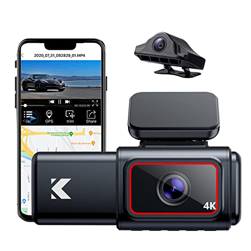 KINGSLIM D6 3 Lens 4K Dashcam Kamera Auto mit WiFi GPS - 4K Dash Cam Vorne, 2K+2K+1080P Vorne Hinten und Innen, Infrarot Nachtsicht, 24/7 Parkmodus, Daueraufnahme, Max 256GB von Kingslim