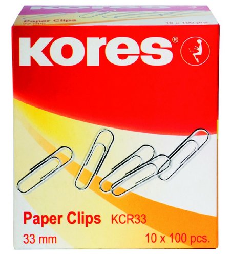 Kores Büroklammern, vernickelt, Rundkopf, 50 mm, 100 Stück, silber von Kores