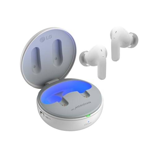 LG TONE Free DT90Q In-Ear Bluetooth Kopfhörer mit Dolby Atmos-Sound, MERIDIAN-Technologie, ANC (Active Noise Cancellation), UVnano & IPX4-Spritzwasserschutz - Weiß von LG Electronics