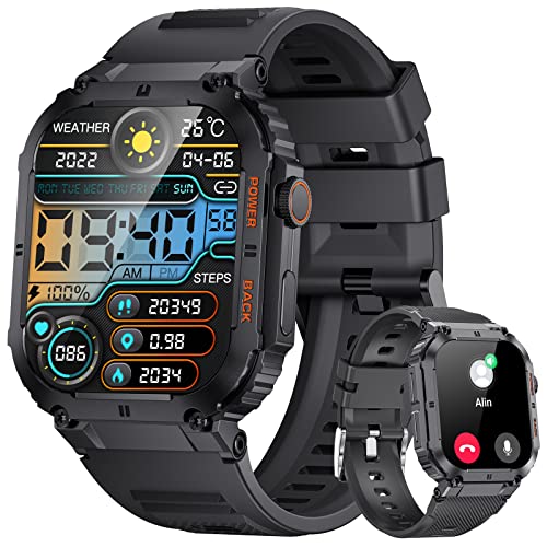 LIGE Smartwatch Herren mit Telefonfunktion, 1,96" HD Fitness Tracker mit 100+ Sportmodi, Message Reminder, Pulsuhr Schlafmonitor Schrittzähler，IP68 Wasserdicht Smart Watch Android iOS, Schwarz von LIGE