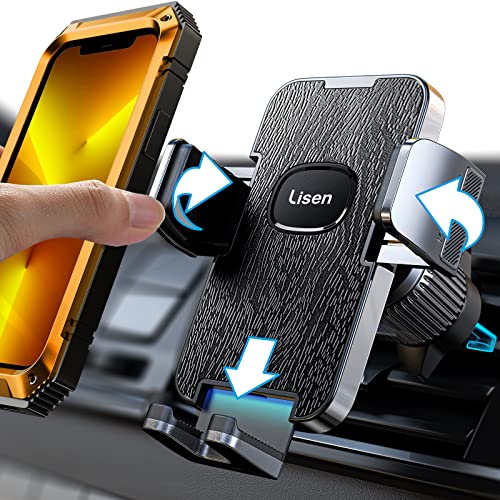 LISEN Handyhalterung Auto Lüftung Handyhalter fürs Auto 2022 Upgraded Metall Clamp KFZ Handy Halterung Pkw Auto Zubehör 360° Drehbar Handyhalterung Kompatibel mit iPhone 13 Pro & 4-7'' Smartphone von LISEN