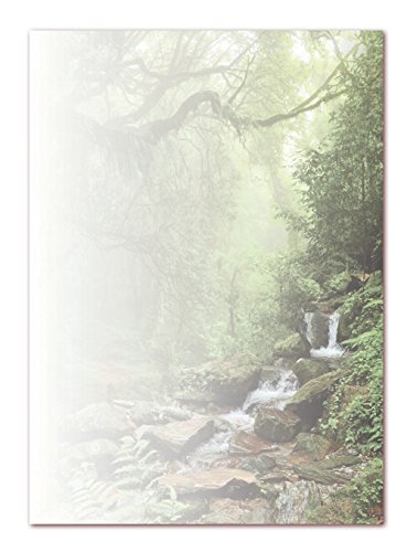 Motivpapier Briefpapier (Bach-5176, DIN A4, 100 Blatt) - Waldbach über Steine, grüne Bäume Natur von LYSCO