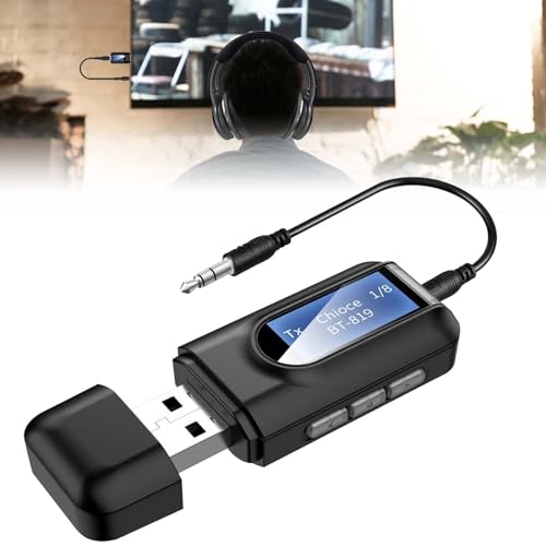 Bluetooth Adapter Audio: 2 in 1 USB Bluetooth 5.0 Adapter für TV, Audio Sender Empfänger mit LCD Bildschirm, 3.5 mm Klinke, geringe Latenz Bluetooth Transmitter für PC, Kopfhörer, Auto von Leikurvo