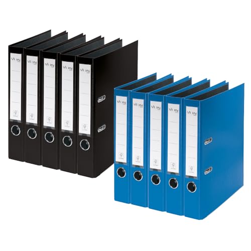 VON Leitz Ordner Set je 5 Stück in schwarz und blau, A4, Karton mit Kunststoffeinband, Für 350 Blatt, 50 mm Rückenbreite, FSC-zertifizierter Karton, Aktenordner von Leitz