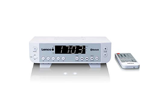 Lenco KCR-100 - Küchenradio - Unterbauradio mit Bluetooth - PLL FM Empfänger - 5 Senderspeicher - LED Beleuchtung - 2 x 1 Watt RMS - Uhr mit Timer Funktion - Fernbedienung - weiß von Lenco
