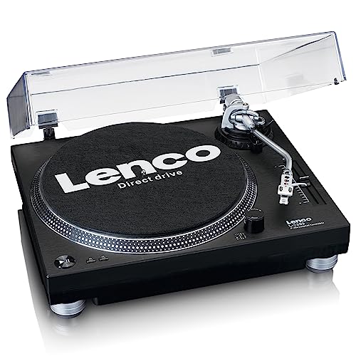 Lenco L-3809 Plattenspieler - USB Plattenspieler mit Direktantrieb - Vorverstärker - 33 und 45 U/min - MMC - RCA- Line Out - Schwarz von Lenco