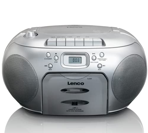 Lenco SCD-420 Silver Tragbares UKW-Radio mit Toplader CD-Spieler und Kassettendeck, LCD Display, Wiederholungsfunktion, Auto-Stopp, Kopfhöreranschluss, Default von Lenco
