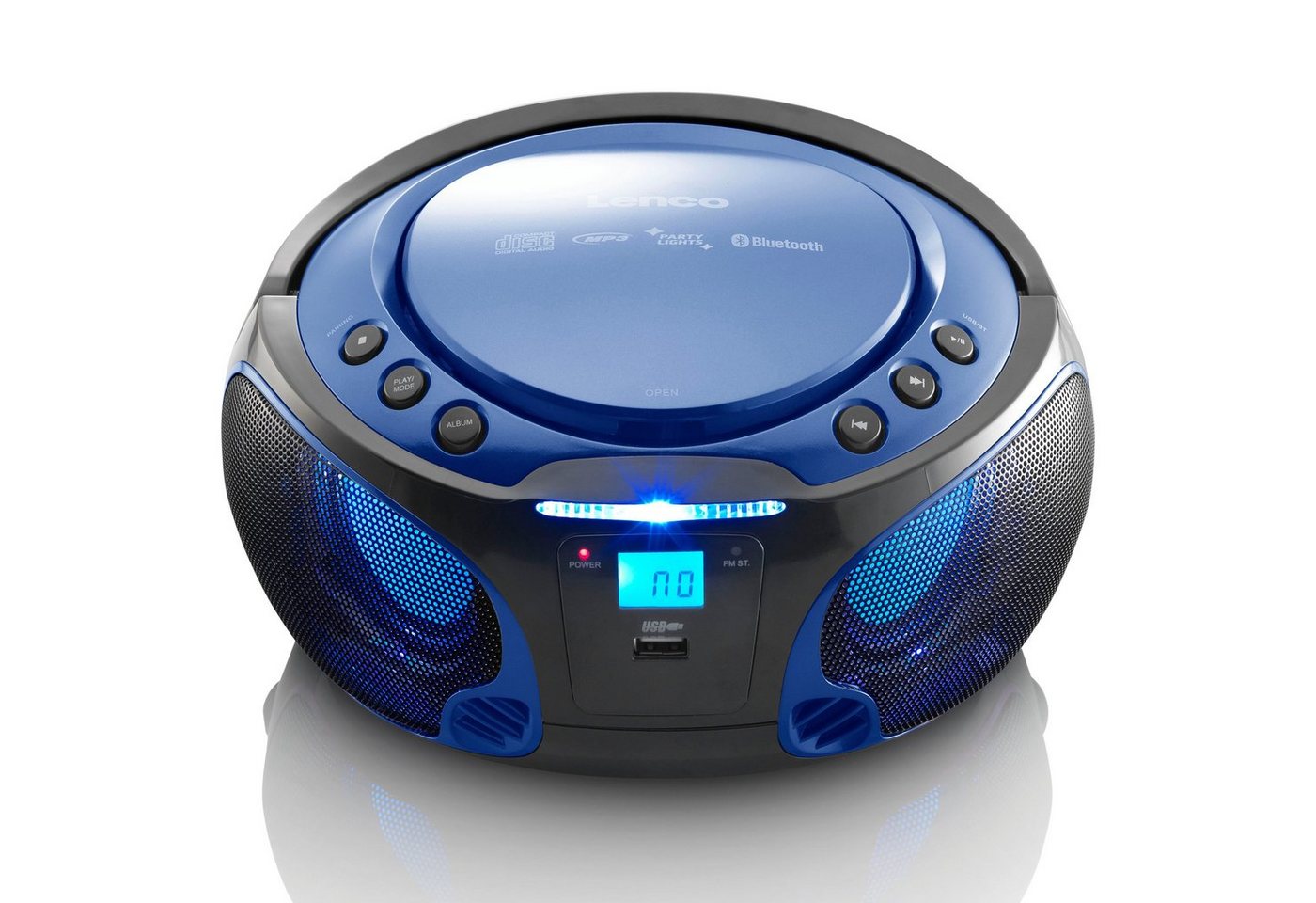 Lenco SCD-550BU UKW-Radio (FM, 5 W, CD/MP3-Player mit Lichteffekten, Bluetooth 5.0, USB & AUX in Blau) von Lenco