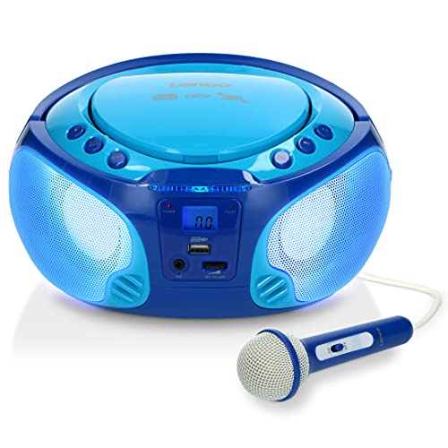 Lenco SCD-650 - tragbares CD-Radio - Kinder-Boombox - USB & Mikrofon - 6 Watt Boombox - USB Playback - AUX - FM Radio - Blau von Lenco