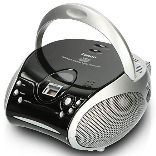 Lenco SCD-24 - CD-Player für Kinder - CD-Radio - Stereoanlage - Boombox - UKW Radiotuner - Titel Speicher - 2 x 1,5 W RMS-Leistung - Netz- und Batteriebetrieb - Silber von Lenco