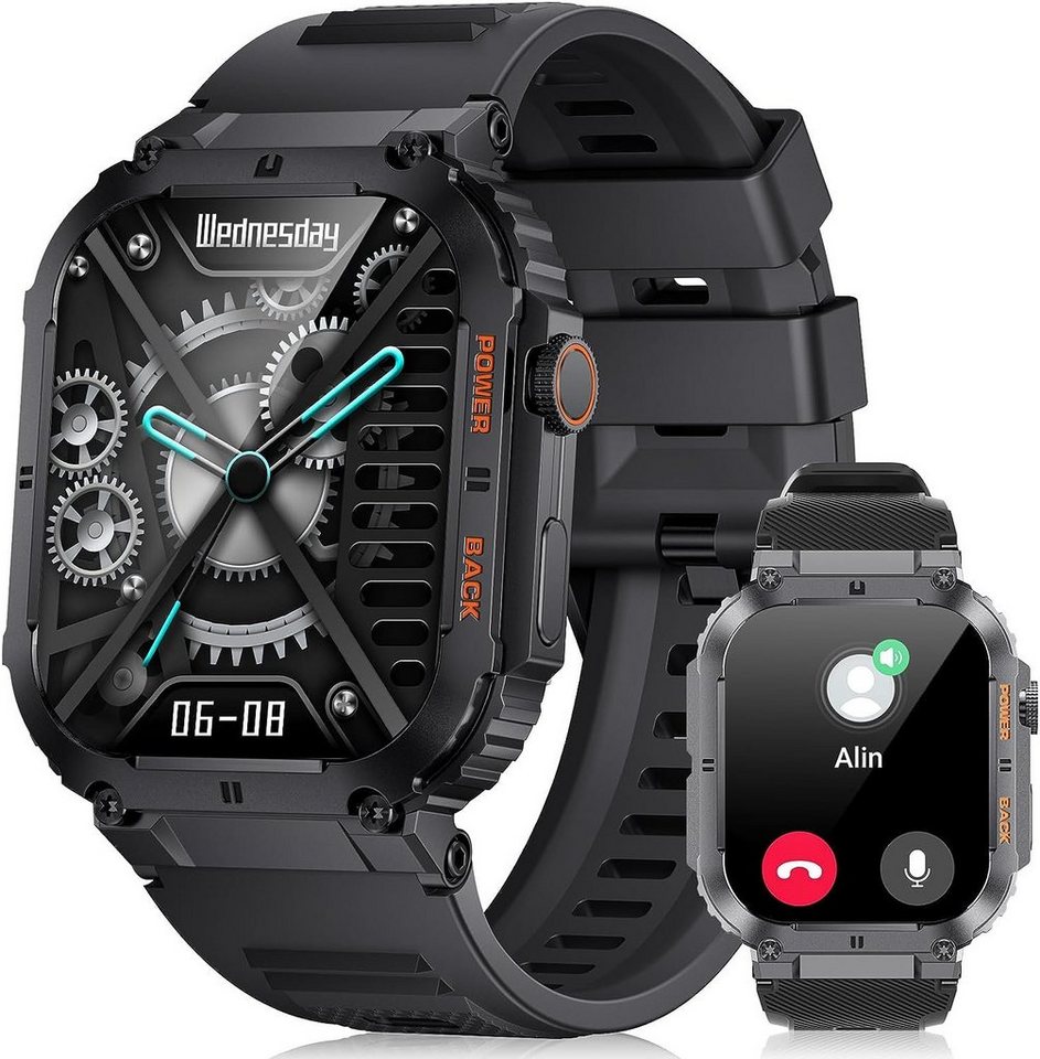Lige Smartwatch (1,96 Zoll, Android iOS), Herren Militärische 400mAh Große Akku 100+ Sportmodi Pulsuhr SpO2 Uhr von Lige