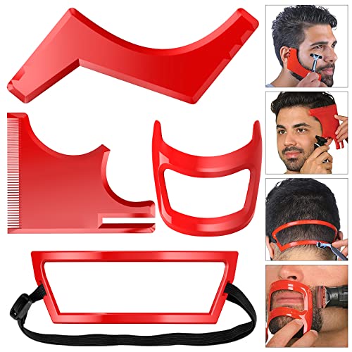 Linkidea 4 Stück Bartformwerkzeug, Bartformung, Haarschnitt-Set für Männer, Haaransatz, Ausschnitt und Bartpflege, Styling, Barttrimmen (rot) von Linkidea
