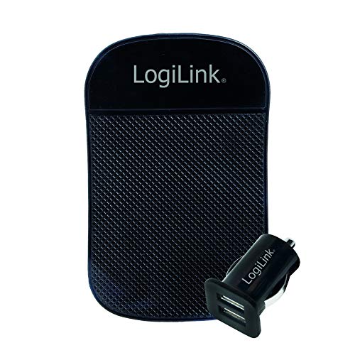LogiLink PA0204 - KFZ USB Netzteil mit 2X USB-Ports (Max. 5V/2.1A - 10.5W) zum Aufladen von Z.B. Smartphones, Tablets, Dashcams, GPS, etc. mit Micro-USB oder USB-C Anschluss - inkl. Antirutschmatte von Logilink