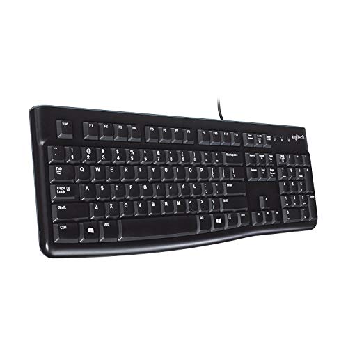 Logitech K120 Kabelgebundene Business Tastatur für Windows und Linux, USB-Anschluss, Leises Tippen, Robust, Spritzwassergeschützt, Tastaturaufsteller, Spanisches QWERTY-Layout - Schwarz von Logitech