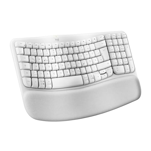 Logitech Wave Keys kabellose ergonomische Tastatur, gepolsterte Handballenauflage, komfortables natürliches Tippen, Easy-Switch, Bluetooth, Logi Bolt, Multi-OS,Windows/Mac,Deutsches QWERTZ Layout-Weiß von Logitech