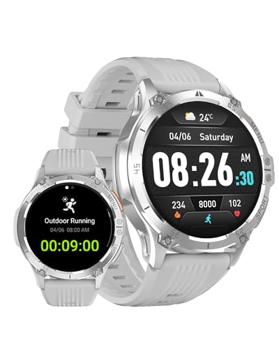 MEGALITH Fitness Smartwatch Herren Uhren: Telefonfunktion Pulsuhr IP67 Wasserdicht Bluetooth Herzfrequenz Sport Tracker Smart Watch Grau Gummiband von MEGALITH