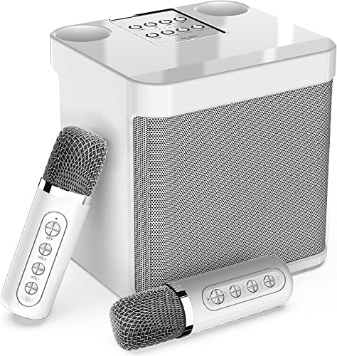 Karaoke Anlage mit 2 Mikrofonen,Bluetooth Karaoke Maschine, Kabellose Karaoke Anlage, Lautsprecher mit Karaoke Mikrofon, Karaoke Set für Party, Aktivitäten, Unterstützung Bluetooth, AUX, USB/TF (Weiß) von MUMUWIND