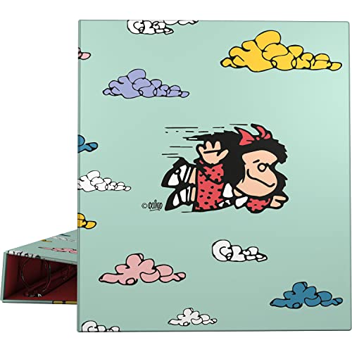 Grafoplás 88172658. Ordner mit 4 Ringen, A4, gemischte Ringe, 40 mm, weiches Kunststoff, Anti-Fingerabdruck, Mafalda-Kollektion, fliegende Kollektion von Mafalda