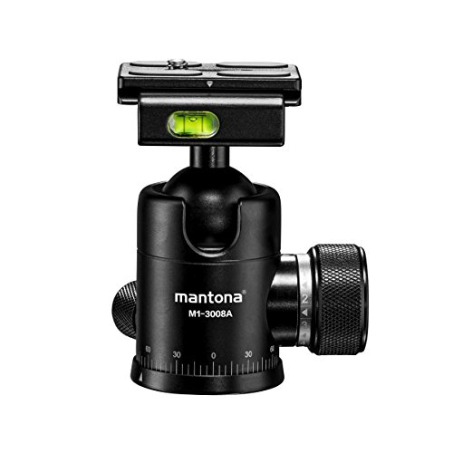 Mantona Onyx 8 Kugelkopf (M1-3008A) Arca-Swiss kompatible Schnellwechselplatte 50 mm, professionelle Verarbeitung für DSLR, spiegellose Kamera, Systemkamera, Digitalkamera, Camcorder schwarz von Mantona