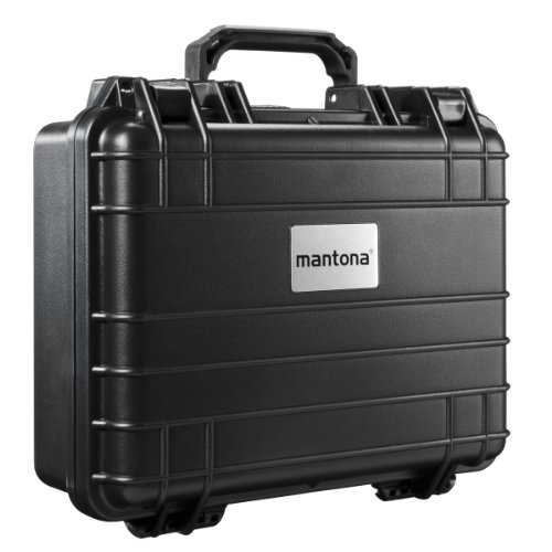 Mantona Outdoor Schutzkoffer M - Wasserdicht, stoßfest und atapelbar für Wertvolles Equipment, Inkl. zuschneidbare Schaumstoffeinlagen und Luftausgleichsventil, schwarz von Mantona