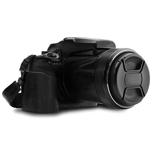 MegaGear MG1533 Nikon Coolpix P1000 Ever Ready Leder Kamera Halbtasche mit Trageriemen - Schwarz von MegaGear