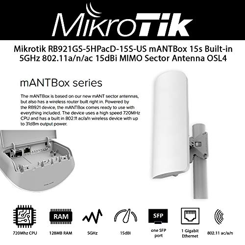 MikroTik mANTBox 15s (5GHz 120 Degree 15dBi 2X2 MIMO Dual, RB921GS-5HPACD-15S (15dBi 2X2 MIMO Dual Polarization Sector Antenna, 720MHz CPU, 128MB RAM, 1xGbit LAN, 1xSFP, PoE, PSU,) von MikroTik