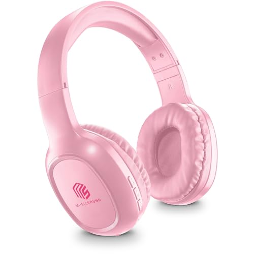 Music Sound | Bluetooth Kopfhörer Basic | Ohrmuschel-Bluetooth-Kopfhörer mit Ausziehbarem Kopfband – 14 Stunden Akkulaufzeit – 2 Stunden Ladezeit – LED-Anzeige und AUX-Eingang – Farbe Rosa von Music Sound