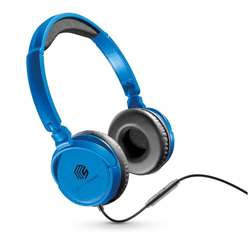 Music Sound | Bügelkopfhörer mit Kabel Over Ear Basic | On-Ear-Kopfhörer Faltbarer Kopfbügel mit 1,2 m Anti-Tangle-Kabel und integriertem Mikrofon - 3,5-mm-Klinkenanschluss – Farbe Blau von Music Sound