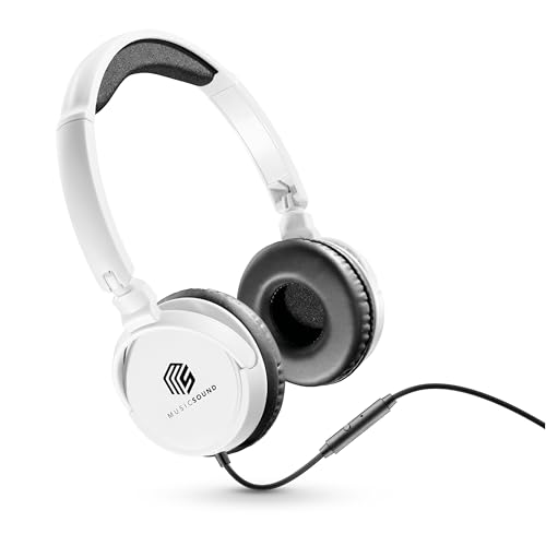 Music Sound | Bügelkopfhörer mit Kabel Over Ear Basic | On-Ear-Kopfhörer Faltbarer Kopfbügel mit 1,2 m Anti-Tangle-Kabel und integriertem Mikrofon - 3,5-mm-Klinkenanschluss – Farbe Weiß von Music Sound