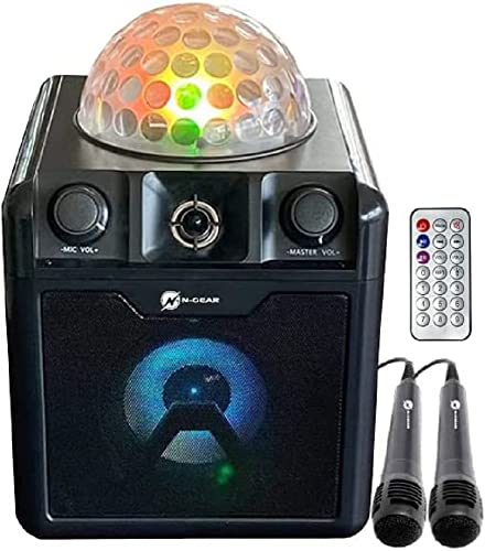 N-Gear DISCO410 Karaoke & Party Bluetooth Lautsprecher mit Discokugel, Mikrofon & Powerbank-Funktion, schwarz von N-Gear