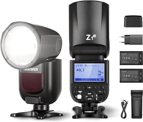 NEEWER Z1-N TTL Speedlite Blitzlicht kompatibel mit Nikon, Rundkopf Blitzgerät 76Ws 2,4G 1/8000s HSS Blitz, 2 x 2600mAh Lithium Akkus & USB Ladegerät, 480 Aufnahmen mit voller Leistung, 1,5s Recycling von NEEWER