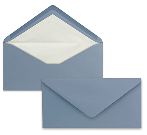 100 x DIN Lang Briefumschläge - Grau-Blau mit weißem Seidenfutter - 11x22 cm - 110 g/m² - ideal für Einladungen, Weihnachtskarten, Glückwunschkarten aus der Serie Farbenfroh von NEUSER PAPIER