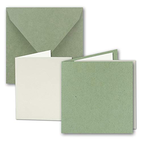 75x Quadratisches Faltkarten Set aus Kraft-Papier in Grün 15,0 x 15,0 cm - Doppel-Karten mit Briefumschlägen und Einlegeblättern aus Recycling-Papier - Serie Umwelt von NEUSER PAPIER