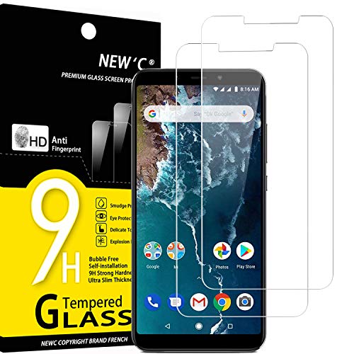 NEW'C 2 Stück, Panzer Schutz Glas für Xiaomi Mi A2, Xiaomi Mi 6X, Frei von Kratzern, 9H Härte, HD Displayschutzfolie, 0.33mm Ultra-klar, Ultrabeständig von NEW'C