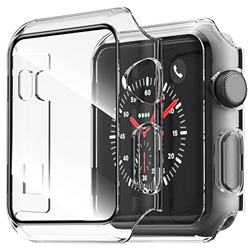 NEW'C 2 Stücke Hülle mit Glas Displayschutz für Apple Watch Series 3/2/1 42mm - Overall PC Case Slim Hartglas Displayschutz Schutzhülle für Apple Watch 42mm Serie 3/2/1 - Transparent von NEW'C