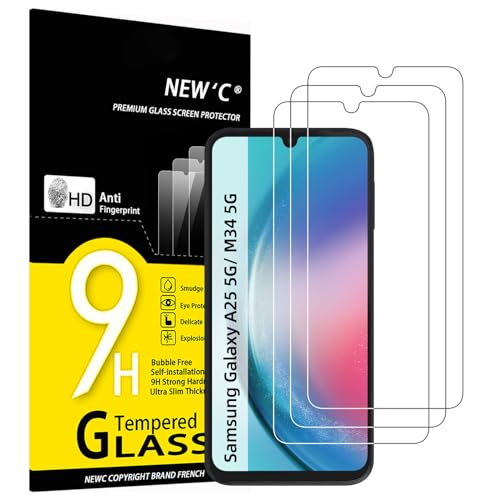 NEW'C 3 Stück, Panzer Schutz Glas für Samsung Galaxy A25 5G, M34 5G, Frei von Kratzern, 9H Härte, HD Displayschutzfolie, 0.33mm Ultra-klar, Ultrabeständig von NEW'C