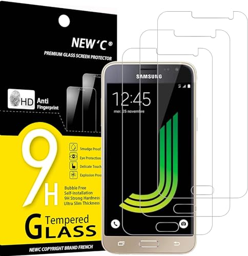 NEW'C 3 Stück, Panzer Schutz Glas für Samsung Galaxy J3 2016, Frei von Kratzern, 9H Härte, HD Displayschutzfolie, 0.33mm Ultra-klar, Ultrabeständig von NEW'C