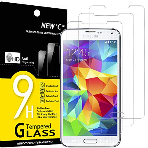 NEW'C 3 Stück, Panzer Schutz Glas für Samsung Galaxy S5, Frei von Kratzern, 9H Härte, HD Displayschutzfolie, 0.33mm Ultra-klar, Ultrabeständig von NEW'C