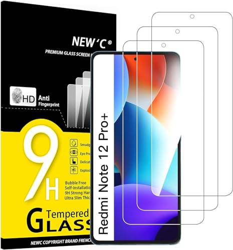 NEW'C 3 Stück, Panzer Schutz Glas für Xiaomi Redmi Note 12 Pro, 12 Pro+ 5G, Frei von Kratzern, 9H Härte, HD Displayschutzfolie, 0.33mm Ultra-klar, Ultrabeständig von NEW'C