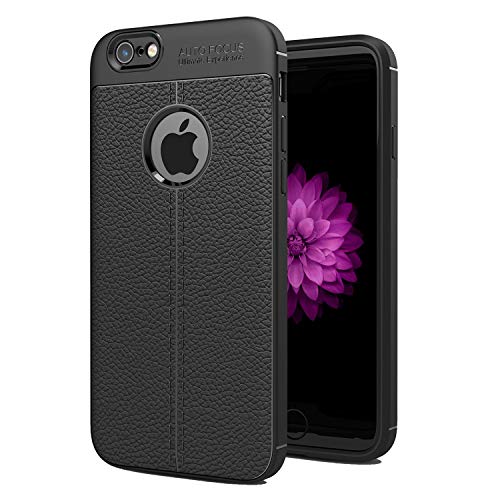 NEW'C Hülle Kompatibel mit iPhone 6 / 6s (4,7 Zoll) in Schwarz mit Aufprallschutz und Ledereffekt (Silikon Gel TPU, Flexibel) Handyhülle von NEW'C