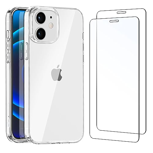 NEW'C Hülle für iPhone 12, 12 Pro Ultra Transparent Silikon Weiches TPU Gel und 2 × Panzer Schutz Glas von NEW'C