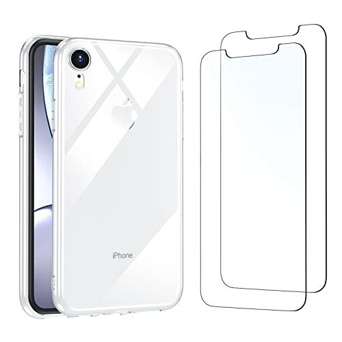 NEW'C Hülle für iPhone XR - Ultra Transparent Silikon Weiches TPU Gel und 2 × Panzer Schutz Glas für iPhone XR - Anti Scratch von NEW'C