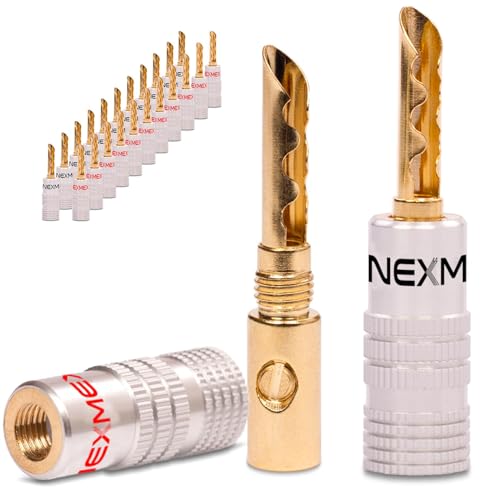 NEXMEX Hohl Bananenstecker - 24 Stück Stecker als Set - Hohl Steckverbinder 24K vergoldet für Lautsprecherkabel - Tube für HiFi Receiver von NEXMEX