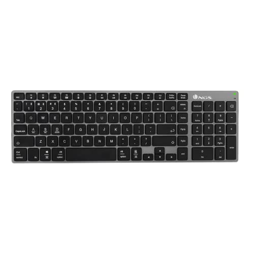 NGS Fortune-BT- Wiederaufladbare kabellose Multi-Device Tastatur, Bluetooth 5.0, Reichweite 10 Meter, Italienisch QWERTY, Farbe Schwarz von NGS