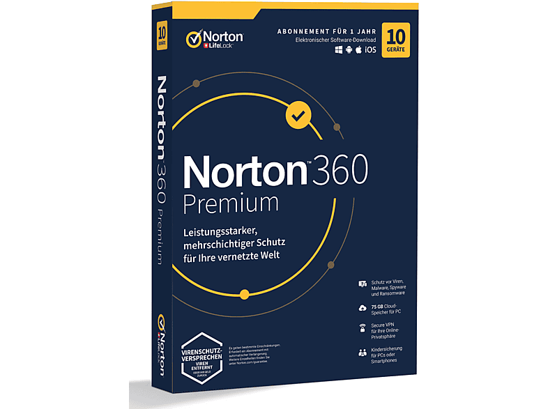 Norton 360 Premium - 1 Benutzer 10 Geräte Jahr 75GB Cloud-Speicher (PC, iOS, MAC, Android) [PC] von NORTON LIFELOCK